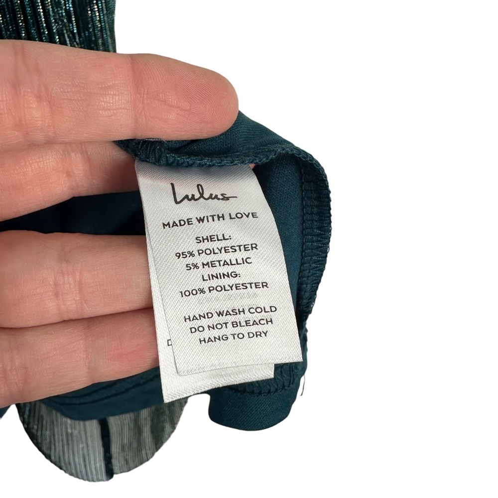 NWT LULUS Sz L Women Ailey Metallic Gold Teal Twist Back Skater Dress L 17D1756 - Picture 6 of 16